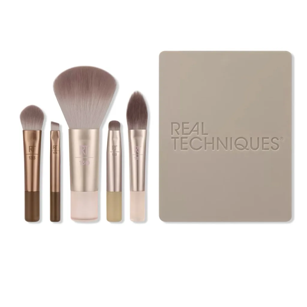 Real Techniques New Nudes 2.0 On-The-Glow Mini Brush Set + Mirrored Compact *Pre-Order*