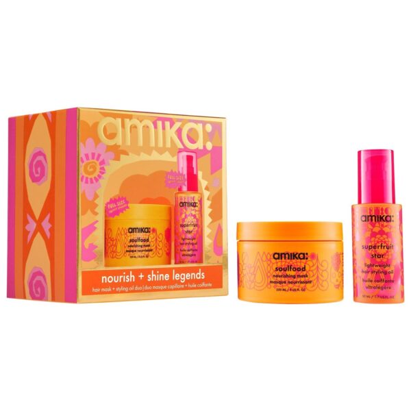 amika | Nourish + Shine Legends Hair Gift Set (Set de mascarilla nutritiva y aceite ligero para el cabello)