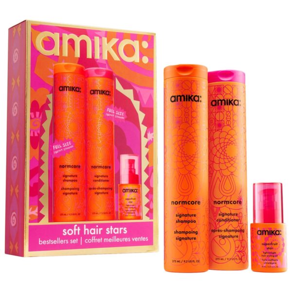 amika | Soft Hair Stars Hair Gift Set (Set de regalo capilar: shampoo, acondicionador y aceite para el cabello)