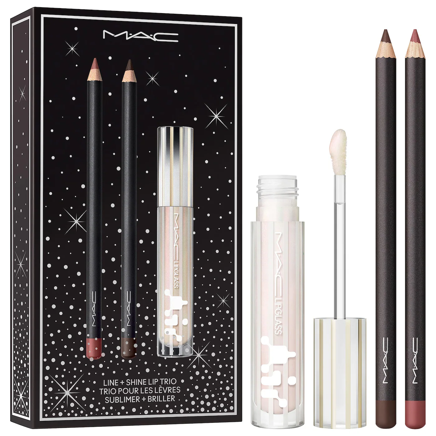 MAC Cosmetics | Line + Shine Hydrating Glossy Lip Trio Gift Set (Trío de labios: gloss y dos delineadores)